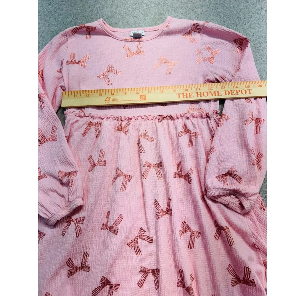 Crewcuts J Crew Girls Size 8 Pink Metallic Bow Print Long Sleeve Dress School